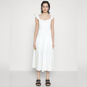 NWT Abercrombie & Fitch Smocked Ruffle Flutter Maxi Dress in White Size XS